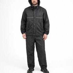 SKIN360 Men’s Rain Suit Set Jacket Pants Hooded Windbreaker Black Size L